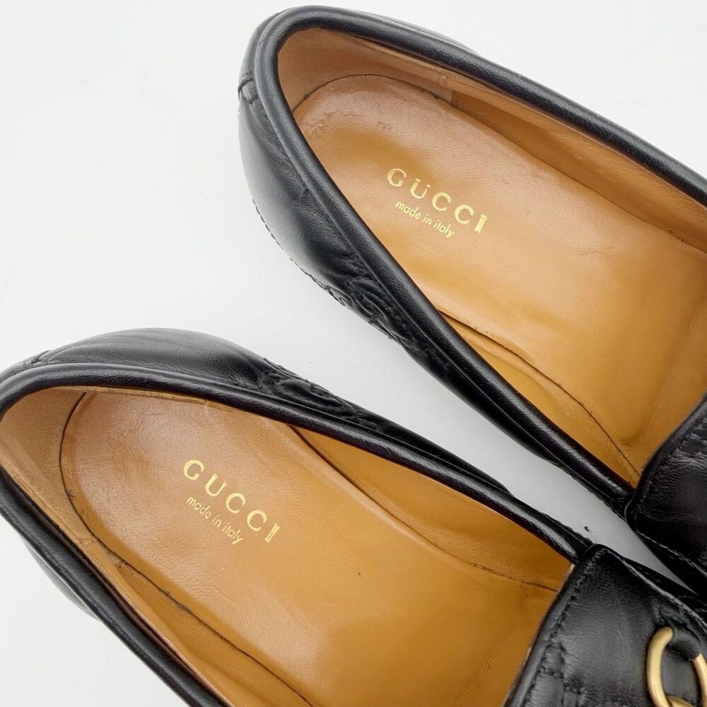 GUCCI Black Embossed Jumbo GG Leather Horsebit Jordaan Loafer Size 38 Flat - Picture 5 of 14